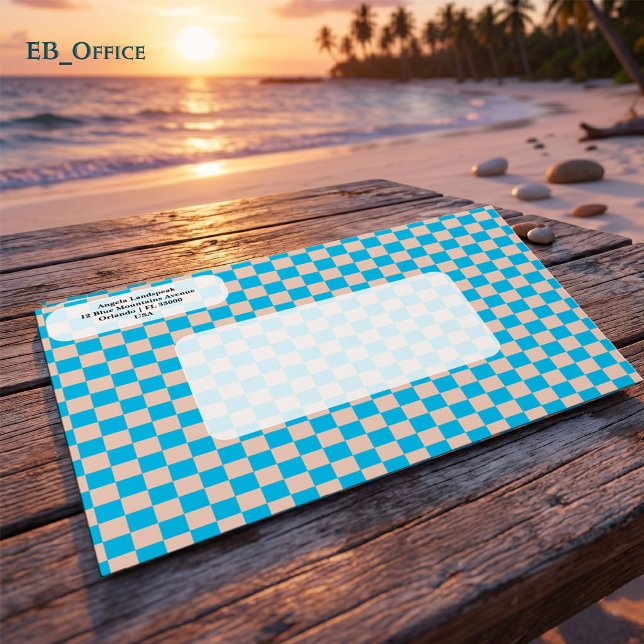 Modern Blue & Beige Chequered  Return Address  Envelope (Love the envelope, but looking for a different hue? Visit EB_Office to explore our full collection.)