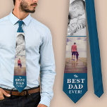 Modern Blue Best Dad Ever Father`s Day 2 Photos Tie<br><div class="desc">Modern Blue Best Dad Ever Father`s Day 2 Photos neck tie. White typography on dark blue background with 2 photos - add your photos. You can change any text on the tie. A perfect gift for a dad,  new dad or grandfather on Father`s Day.</div>