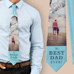 Modern Blue Best Dad Ever Father`s Day 2 Photos  Tie<br><div class="desc">Modern Blue Best Dad Ever Father`s Day 2 Photos neck tie. White typography on a blue background with 2 photos - add your photos. You can change any text on the tie. A perfect gift for a dad,  new dad or grandfather on Father`s Day.</div>