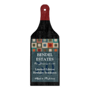 Modern Blue Birthday Wine Bottle Cutting Board