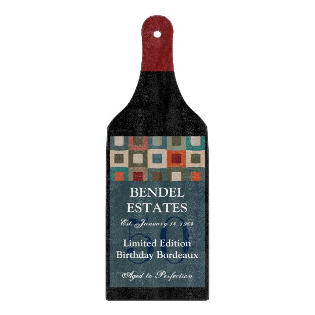 Modern Blue Birthday Wine Bottle Cutting Board (Front)