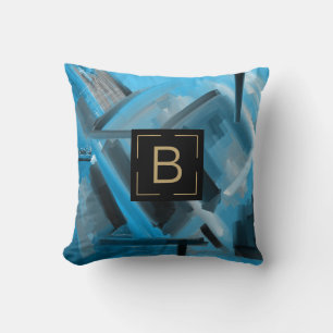 Modern Blue Black Abstract Art Shapes Throw Pillow