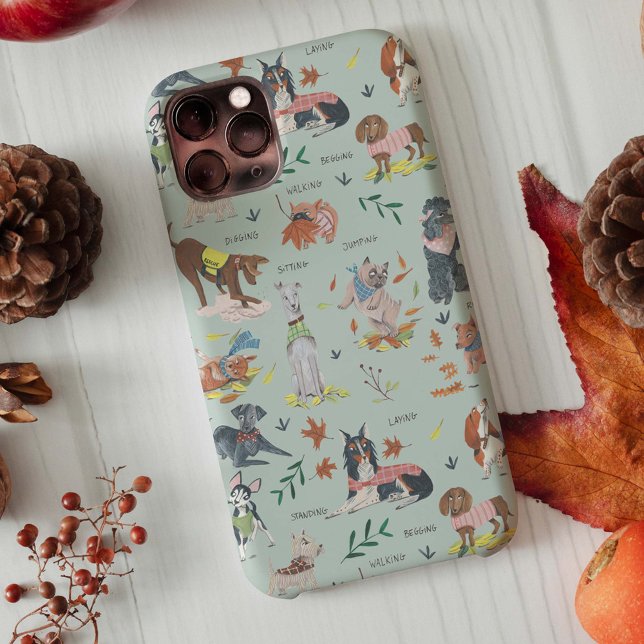 Modern blue & black botanical dog Pattern Case-Mate iPhone Case (Creator Uploaded)