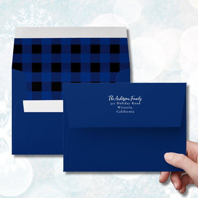 Modern Blue & Black Christmas Plaid Pattern Envelope (Creator Uploaded)