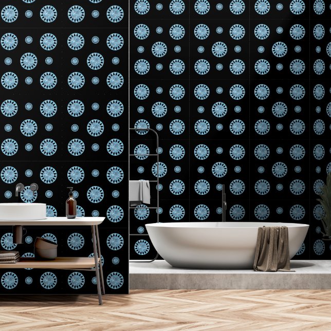 Modern Blue Black Circle Geometric Pattern  Wallpaper (Bathroom)
