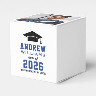 Modern Blue Black Custom Photo Graduation Favor Box