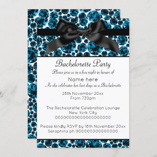 MODERN BLUE BLACK DIAMOND BOW BACHELORETTE INVITATION