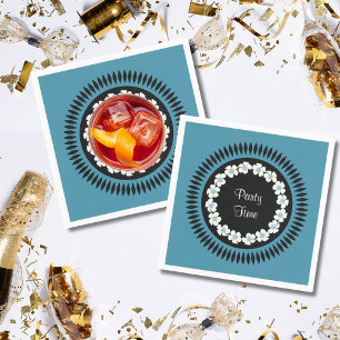 Modern Blue & Black Floral Party Cocktail Napkins