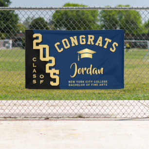 Modern Blue Black Graduation Class of 2024 Party Banner