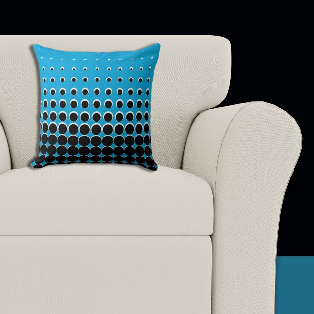 Modern Blue & Black Halftone Dots Throw Pillow (Pillow, Blue and Black Halftone Pattern)