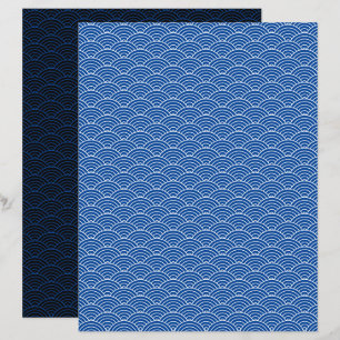 Modern Blue Black Japanese Wave Scrapbook Paper
