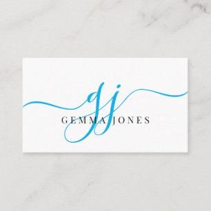 Modern Blue Black Monogram Feminine Script Name Business Card