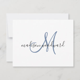 Modern Blue Black Script Monogram  Note Card