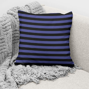Modern Blue Black Striped Pattern Throw Pillow