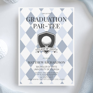 Modern Blue Black Stylish Golf Graduation Party Invitation