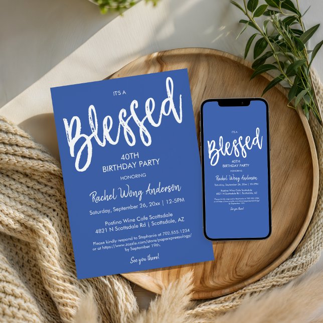 Modern Blue Blessed Any Occasion Birthday Party Invitation (Creator Uploaded)