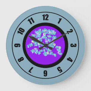 Modern Blue Blossoms Large Clock