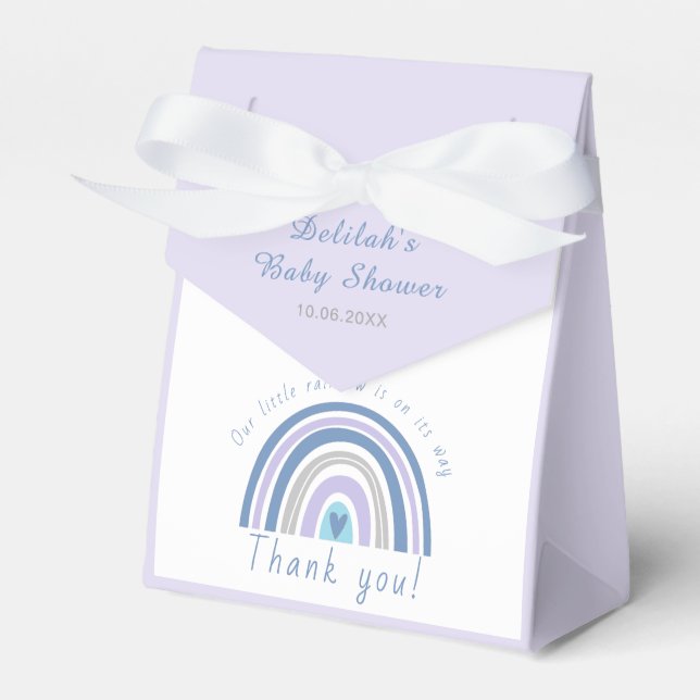 Modern Blue Boho Rainbow Baby Shower Thank You Favor Box (Front Side)