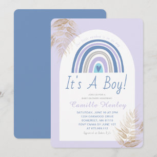 Modern Blue Boho Rainbow It's A Boy Baby Shower Invitation