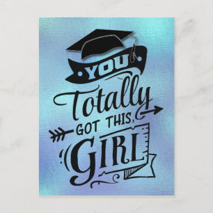 Modern Blue Boho Typography Girly Graduation Postcard