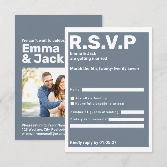 Modern Blue Bold typography RSVP Wedding (Front/Back)