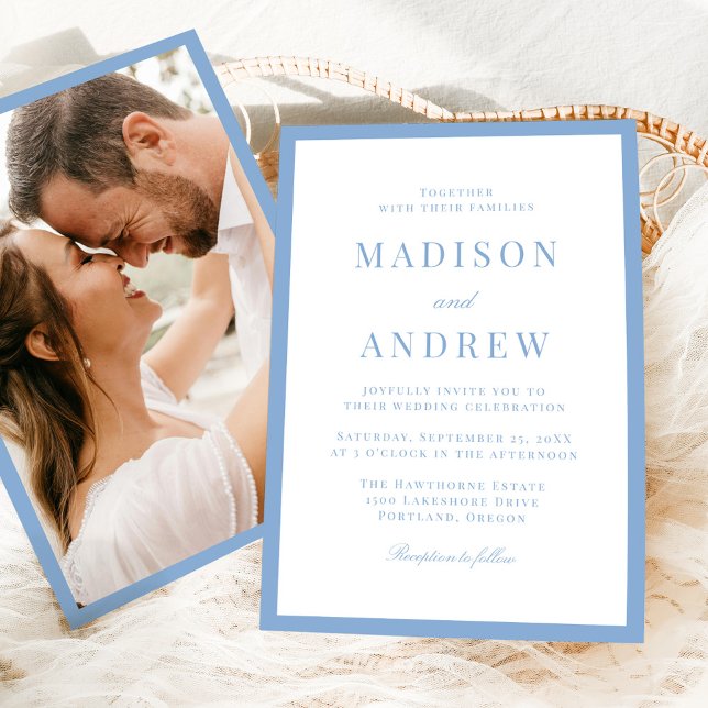 Modern Blue Border Photo Wedding Invitation (Creator Uploaded)
