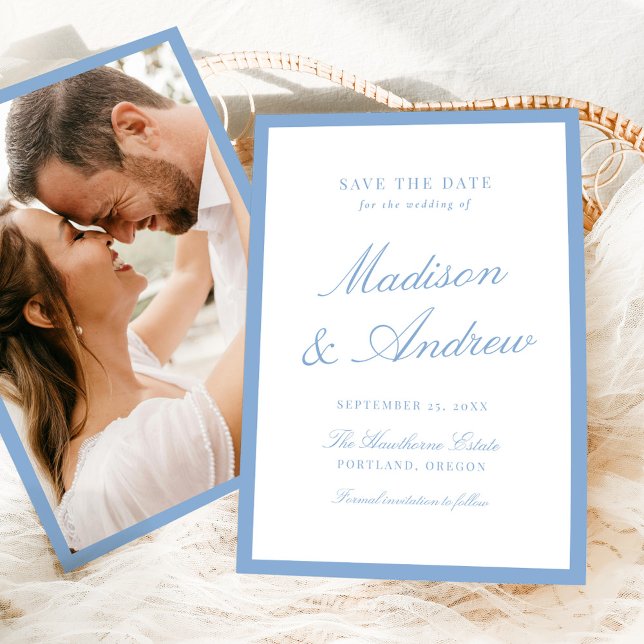 Modern Blue Border Photo Wedding Save The Date (Creator Uploaded)