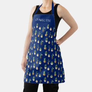 Modern Blue Botanical Cacti Gardening Apron