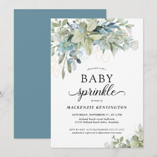 Modern Blue Botanical Eucalyptus Baby Sprinkle Invitation