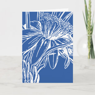 Modern Blue Botanical Floral Line Drawing Artwork Card