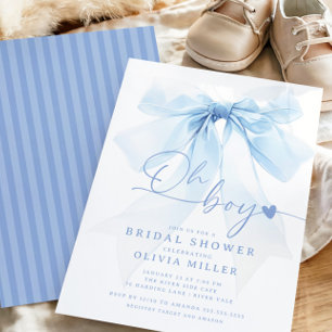 Modern Blue Bow Baby Shower Invitation