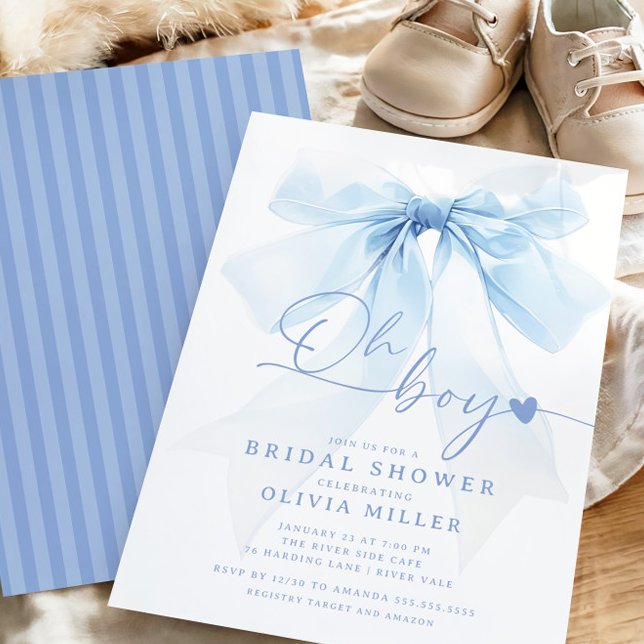 Modern Blue Bow Baby Shower Invitation (Creator Uploaded)