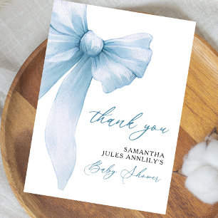 Modern Blue Bow Baby Shower Thank You