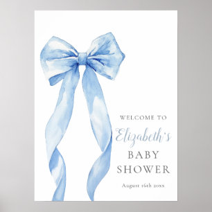 Modern Blue Bow Baby Shower Welcome Sign