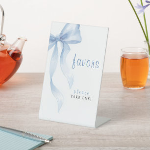 Modern Blue Bow Bridal Shower Pedestal Sign