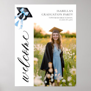 Modern Blue Bow Coquette Graduation Cap Welcome Poster