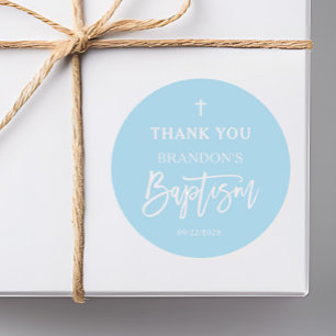 Modern Blue Boy Baptism Classic Round Sticker