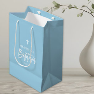 Modern Blue Boy Baptism  Medium Gift Bag
