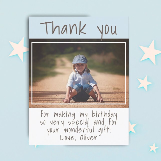 Modern Blue Boy Photo Birthday Thank you   Card (Creator Uploaded)