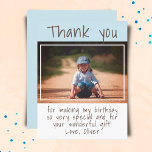 Modern Blue Boy Photo Birthday Thank you  Postcard<br><div class="desc">Modern Blue Boy Photo Birthday Thank you Postcard. Modern thank you postcard for kids with a blue and white background,  thank you text and your message and name. Personalize with your favourite photo of a birthday girl or boy. Thank your friends and family for their gifts and wishes.</div>