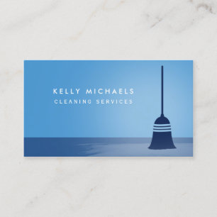 Modern Blue Broom Elegant Cleaning Services Business Card