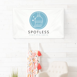 Modern Blue Broom Logo Cleaning Service Business Banner