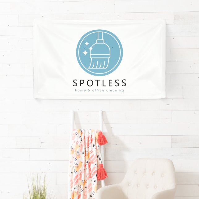 Modern Blue Broom Logo Cleaning Service Business Banner (Insitu)