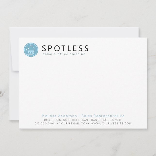 Modern Blue Broom Logo Cleaning Service Card (Front)
