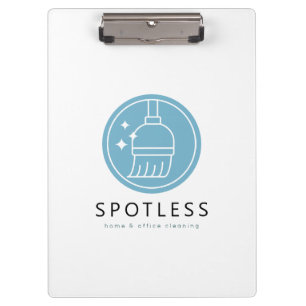 Modern Blue Broom Logo Cleaning Service Clipboard