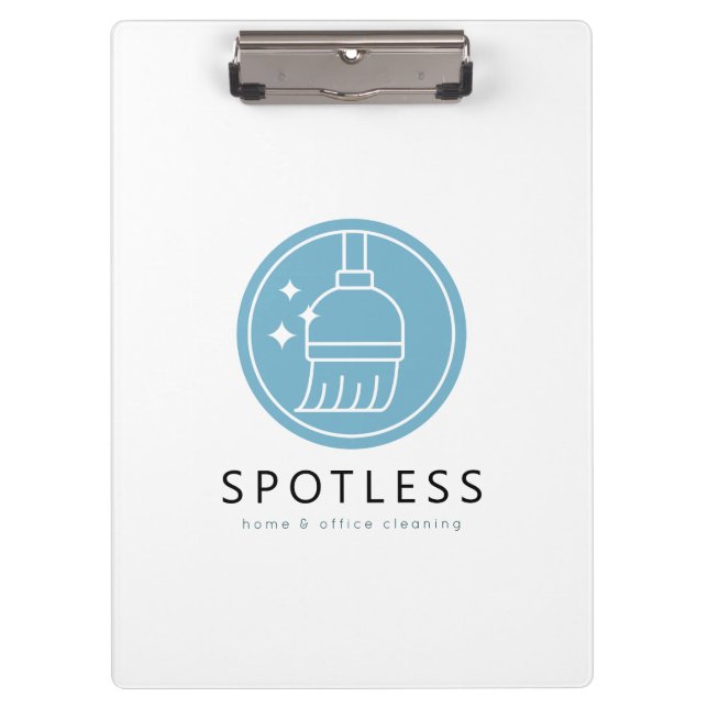 Modern Blue Broom Logo Cleaning Service Clipboard (Front)