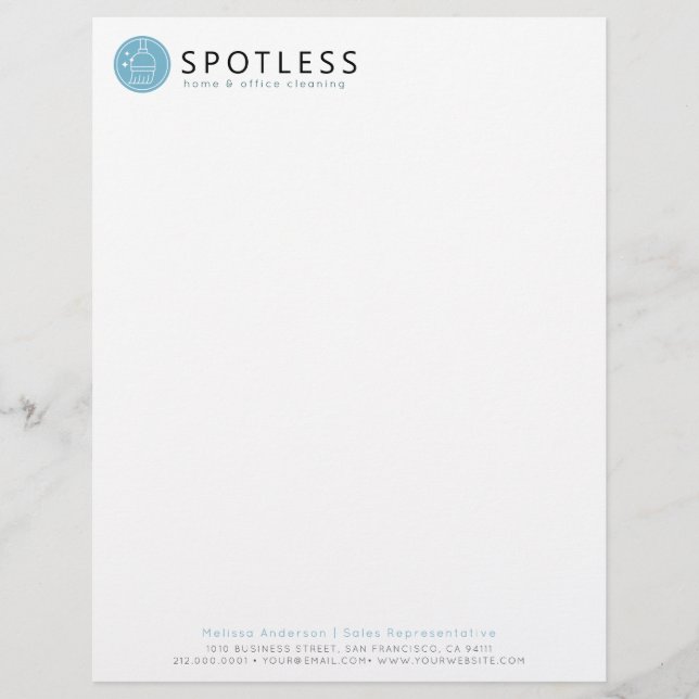 Modern Blue Broom Logo Cleaning Service Letterhead (Front)