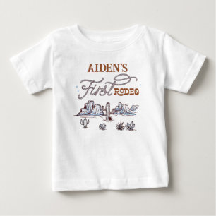 Modern Blue Brown Desert First Rodeo 1st Birthday Baby T-Shirt