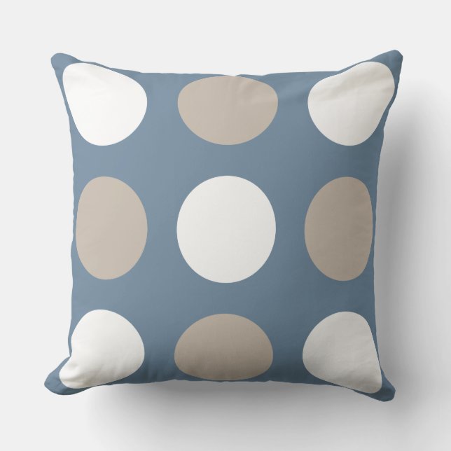 Modern Blue, Brown & White Polka Dots Patterned Throw Pillow (Front)