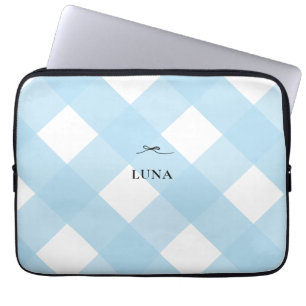 Modern Blue Buffalo Check 13" Laptop Case with Bow